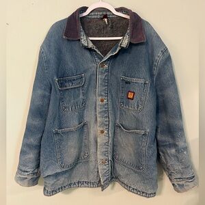 Wrangler Big Ben Jean Jacket Mens Size 52 Blue Denim Barn Chore Coat, Distressed